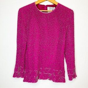 TALBOTS Pink Beaded Silk Top | 1990s Evening Blouse | Size S